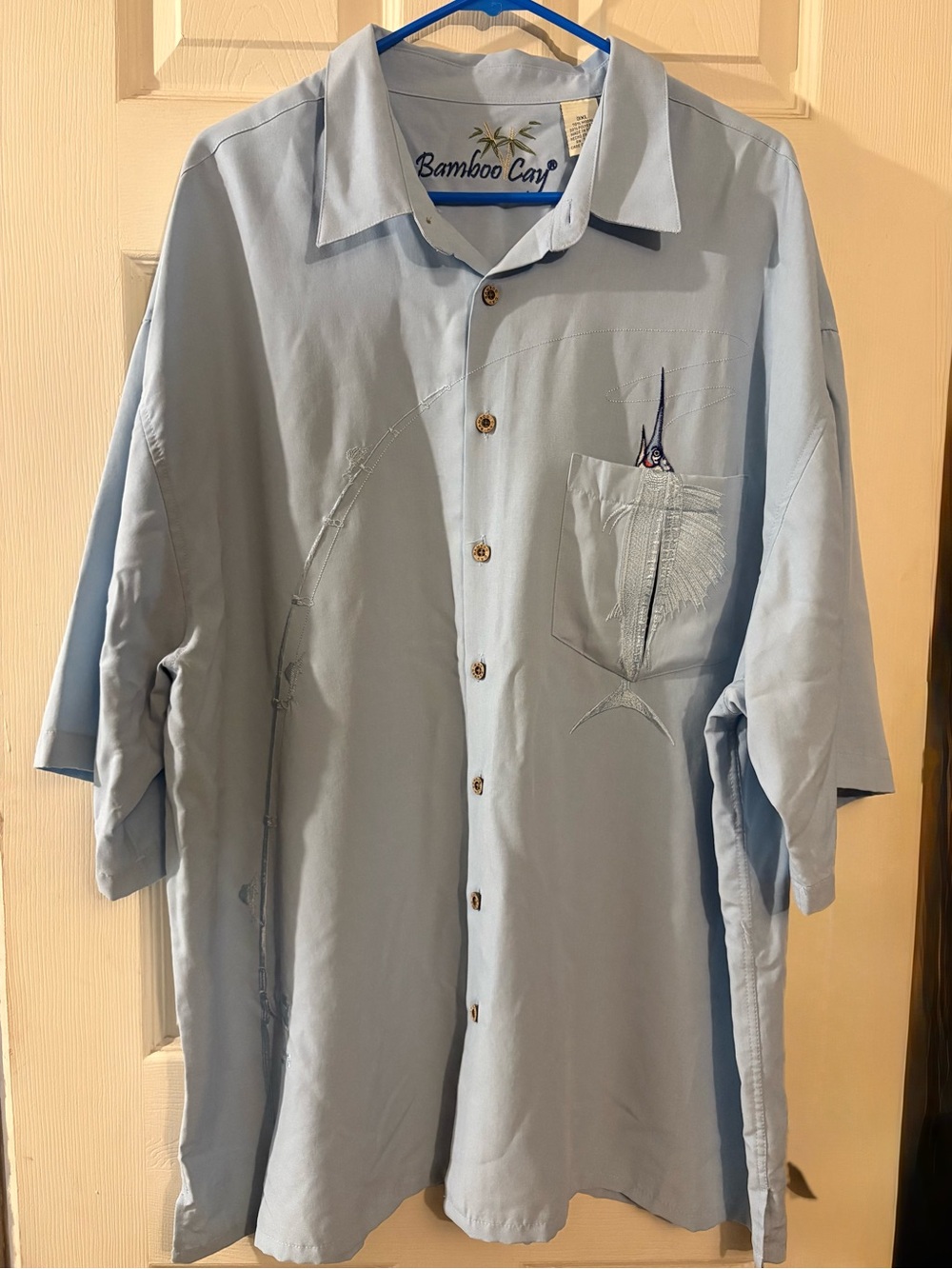 Bamboo Cay Men’s 3XL Blue Long Sleeve Fishing Shirt Embroidered Marlin Tropical